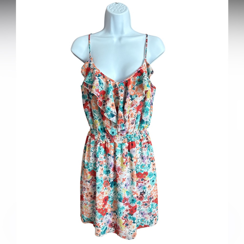 American Rag Floral Mini Dress in Coral, Teal, Yellow